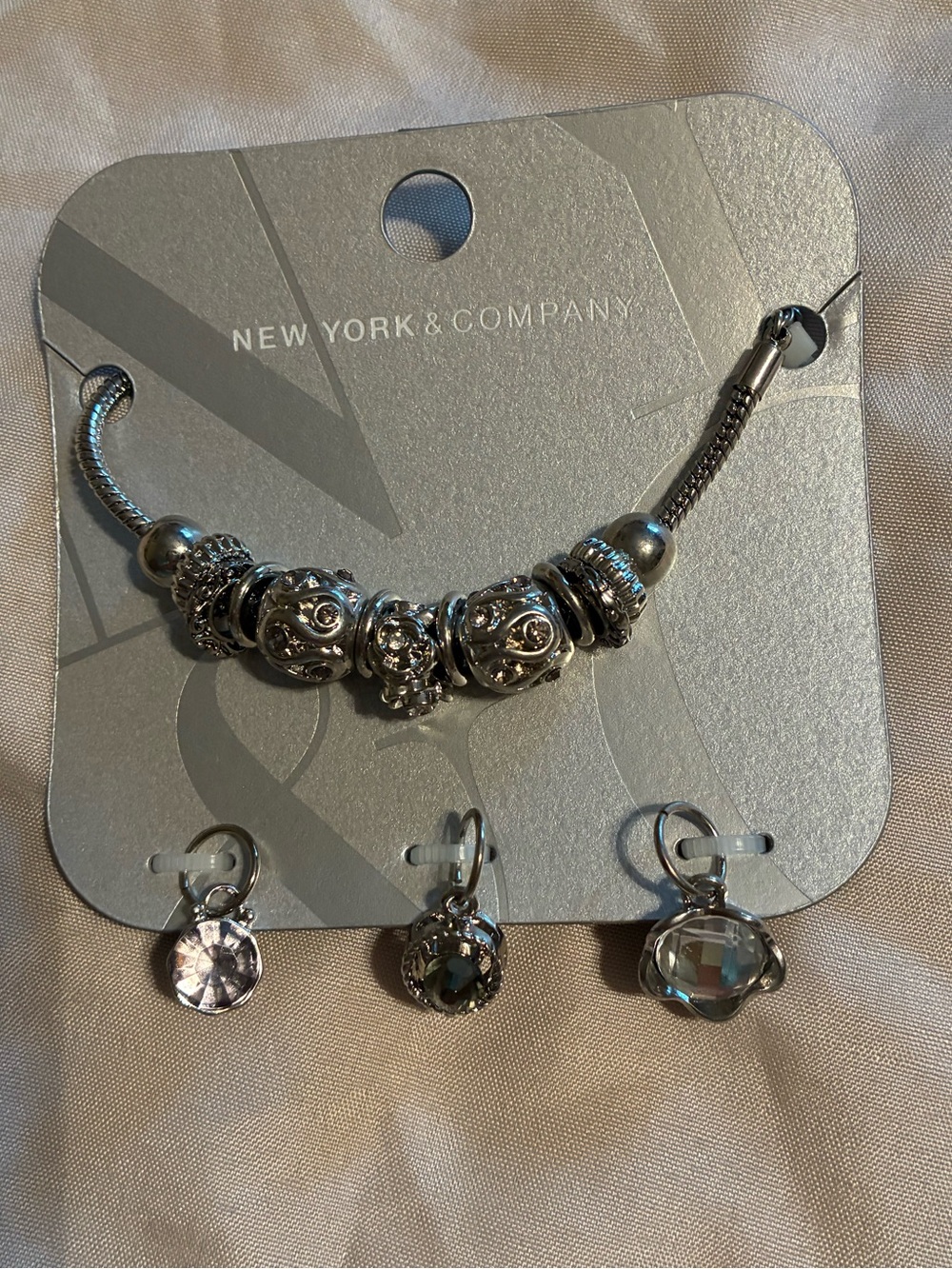 New York & Company Silver-Tone Charm Bracelet with Crystal Drops